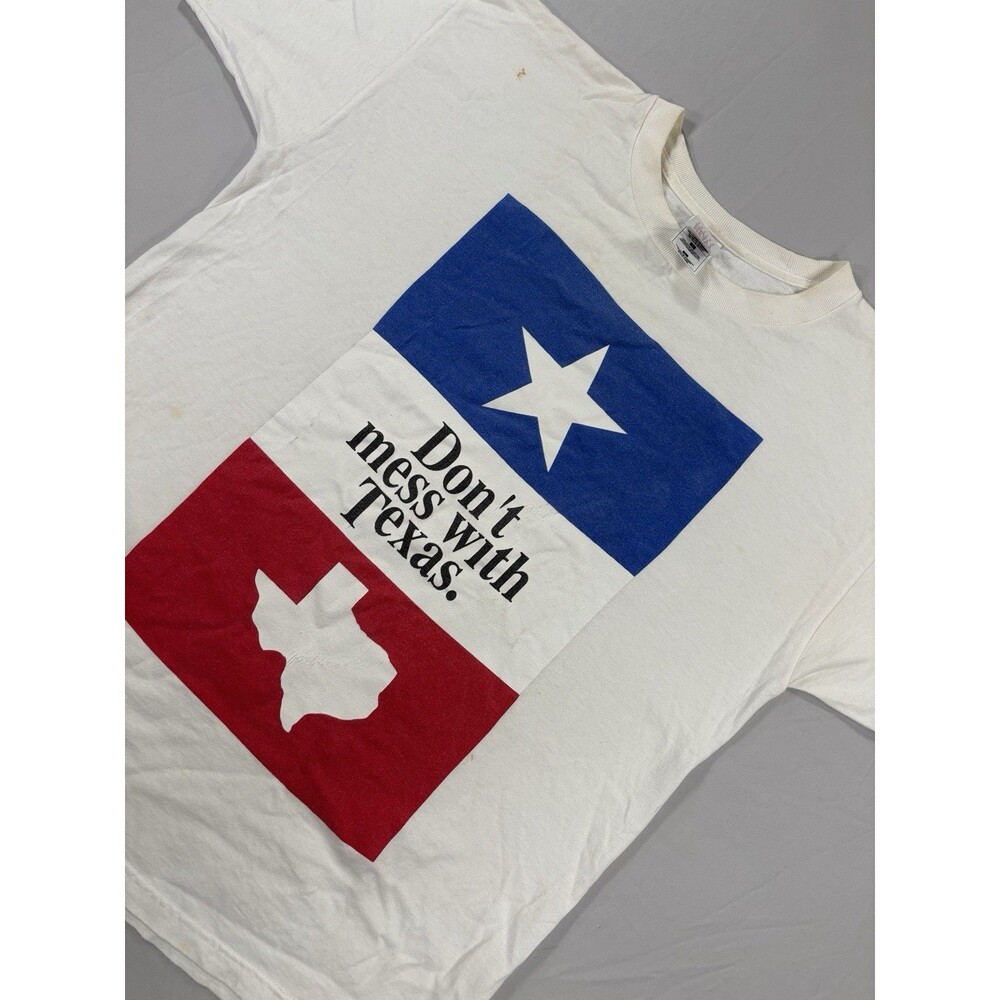 Vintage 90s FOTL Don’t Mess With Texas Tshirt Size L White Single Stitch